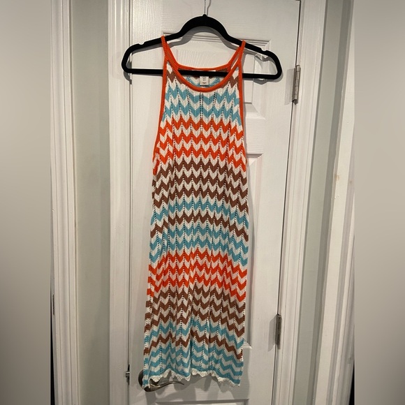 NWT C&C California Size M Blue Orange Crochet Cotton Thin Strap Mini Dress - Picture 1 of 10